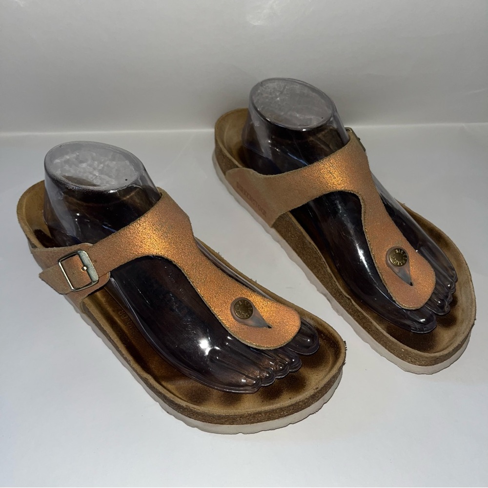 BIRKENSTOCK Gizeh Washed Metallic Sea Copper Size 39 Summer Beach Travel Casual - Picture 3 of 9